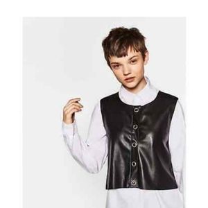 Zara Knit Black Faux Leather Vest NWT